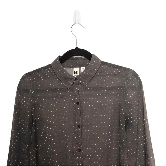 14th and Union Sheer Brown Polka Dot Long Sleeve Button Up Shirt - Picture 3 of 11